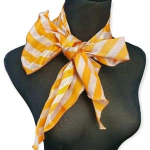 VINTAGE Silk Feel 70s MOD Orange Beige Striped Rectangle Scarf Look 6"x 57”